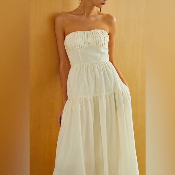 Commense Creamy Zipper Pleated Midi Dress Butter Yellow Size XL (US Size 12) NWT - Picture 6 of 7